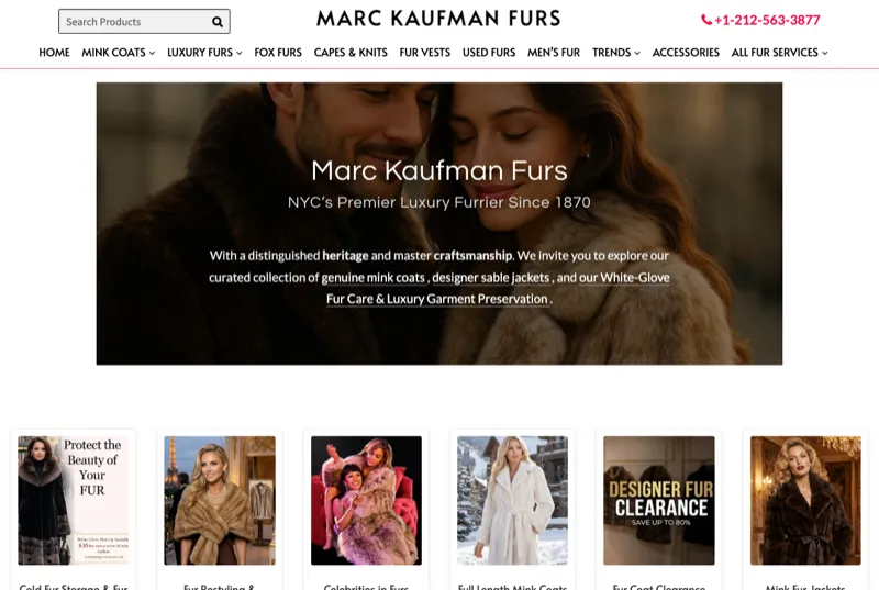 Homepage of Marc Kaufman Furs, a New York luxury furrier.