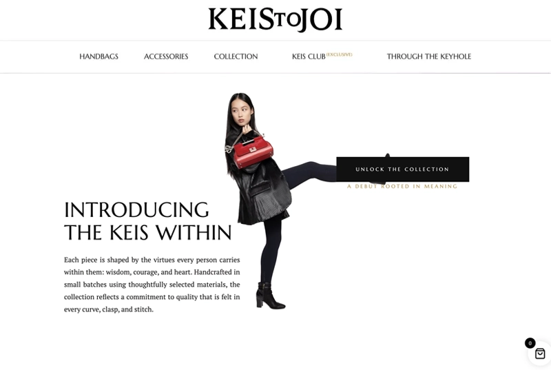 Homepage of KEIS to JOI, a handbag and accessories label.